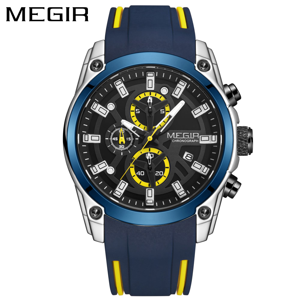 Silicone Sport Band - MEGIR Herren-Quarzuhr, Top-Marke, Luxus, Gummiband, 3